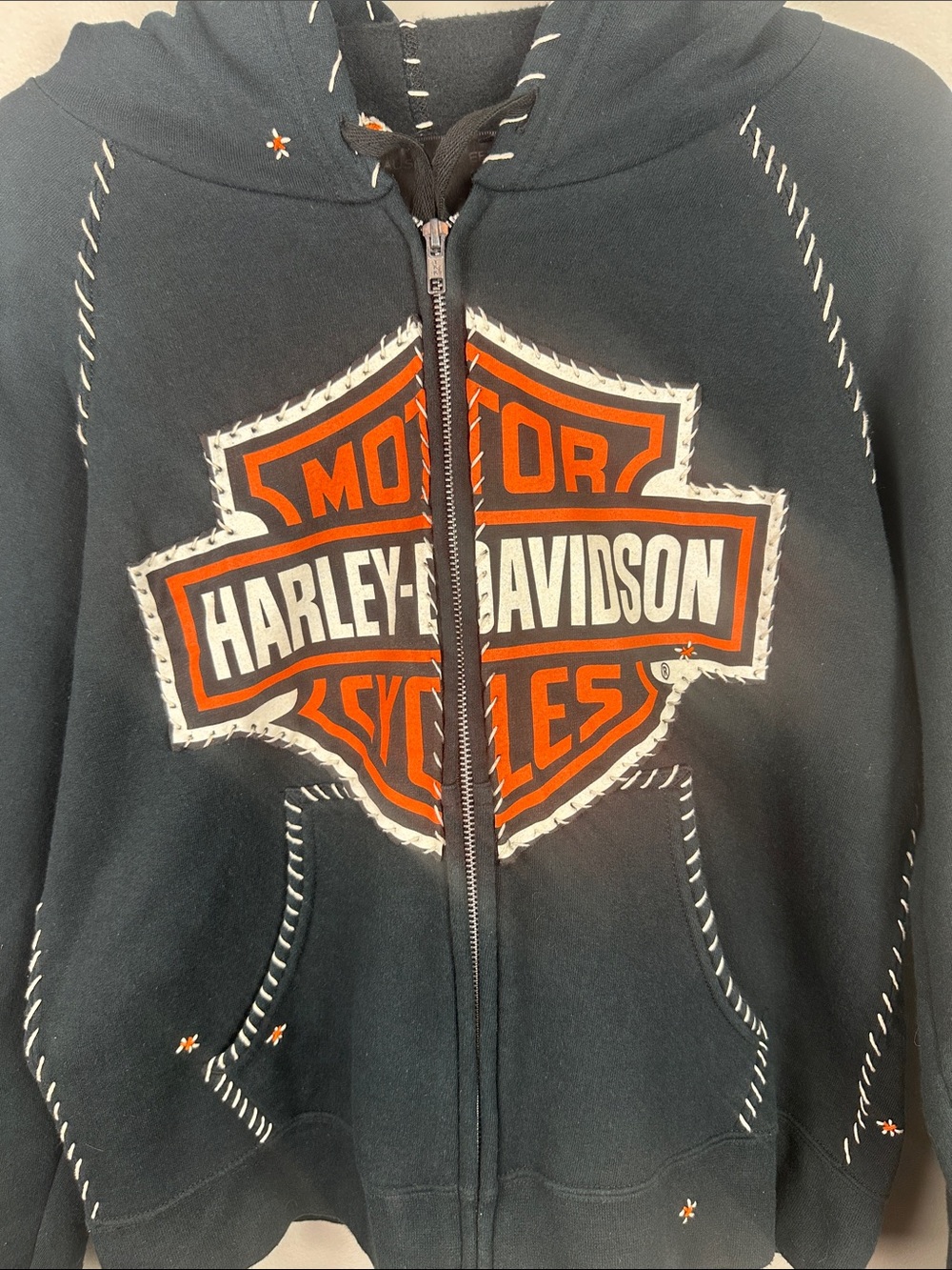 Rare Cause & Effect Reworked Harley-Davidson Whip Stitch Hoodie Dushyant Agarwal - Picture 4 of 16